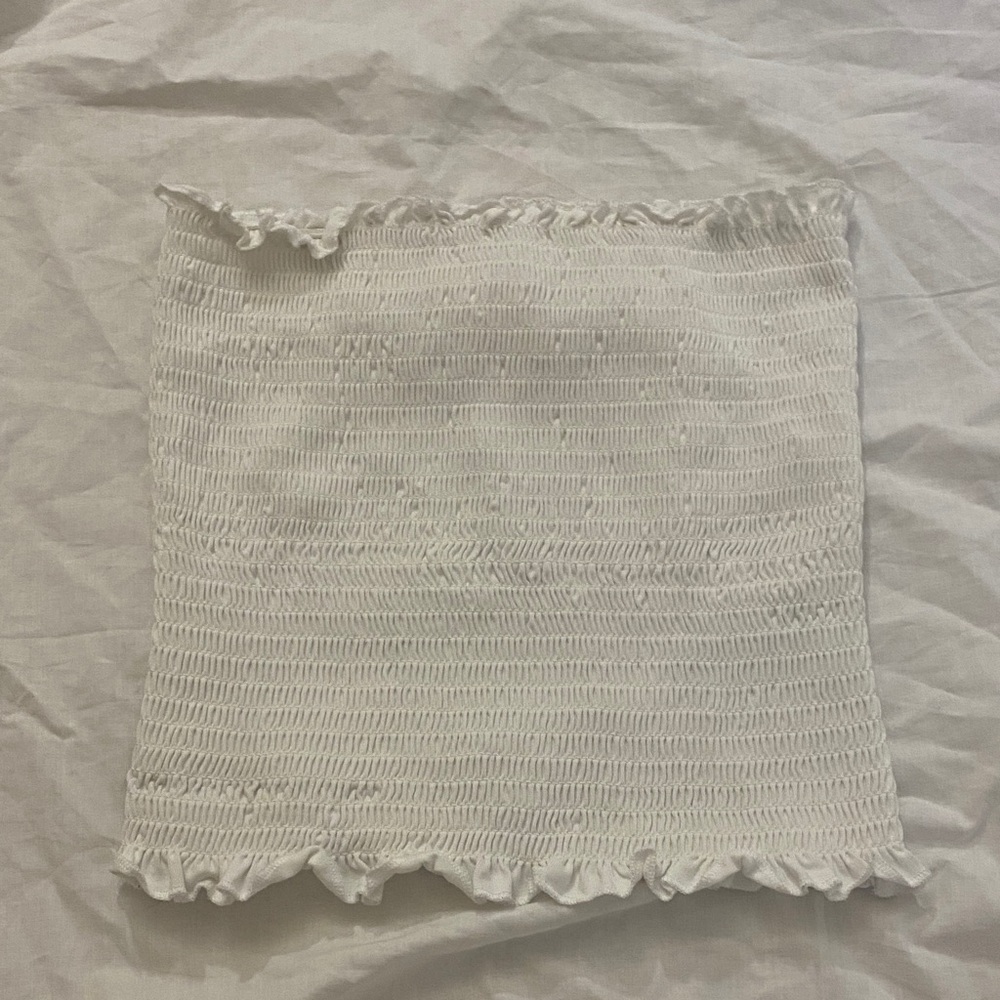 H&M White Smocked Ruffled tube top